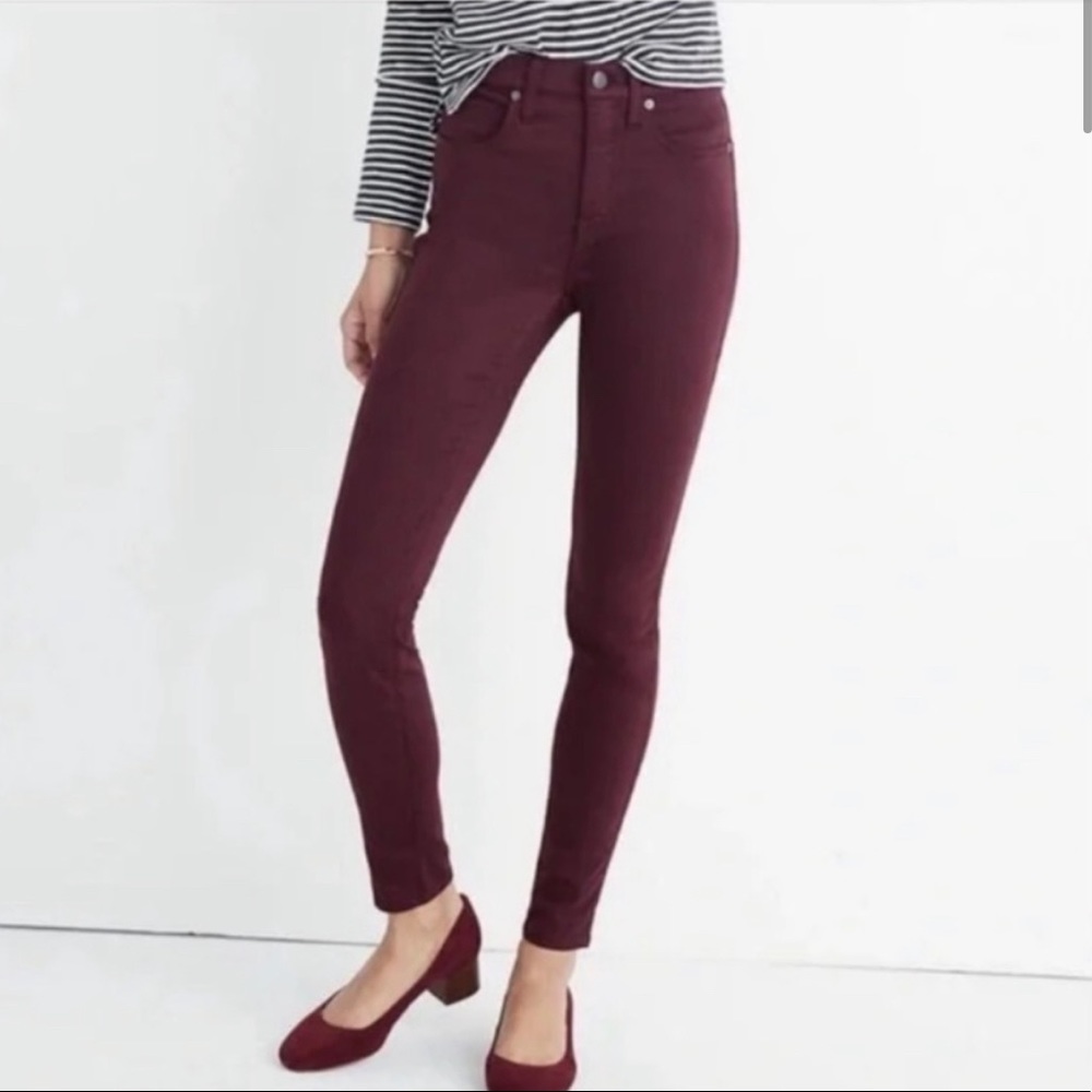 NWOT Madewell Burgundy Skinny Jeans Maroon Pants Slim Cotton Blend Red Denim